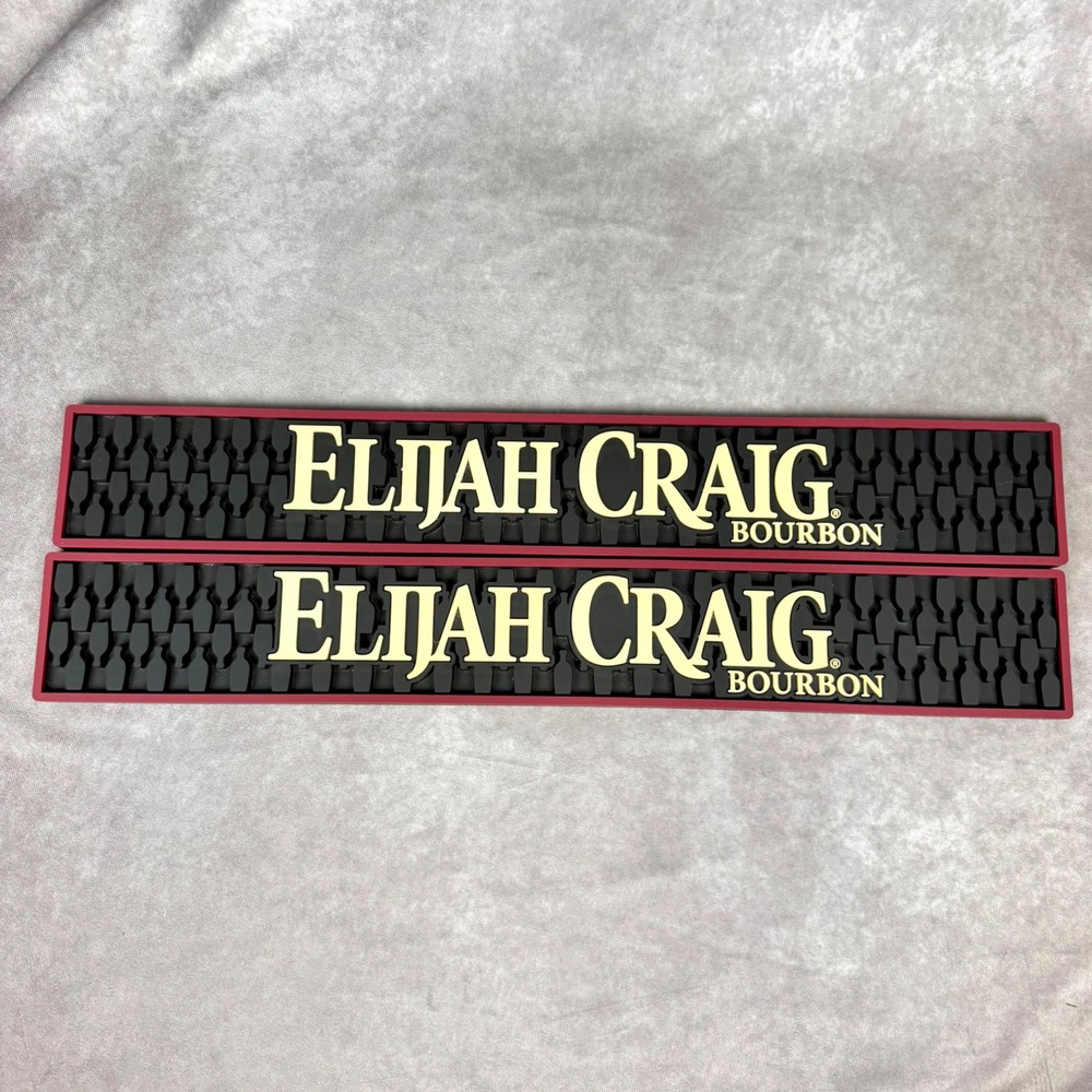 Elijah Craig Bourbon Bar Mats Set of 2 Black Red Rubber Rail Drip Service Mats